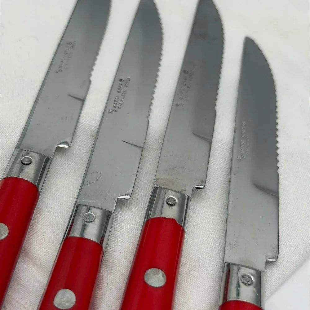 W.F. Mardi Gras Red Steak Knife Set of 4 Stainless Steel Serrated Korea Bistro
